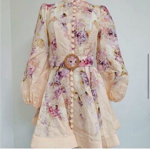 NWT $850 Zimmermann Lyrical Buttoned Floral Linen Mini Dress size 2